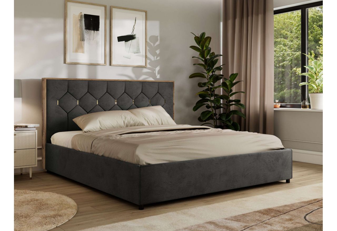 Łóżko tapicerowane LARINO CLASSIC 180x200 - materac pocket - ciemnoszary, welwet