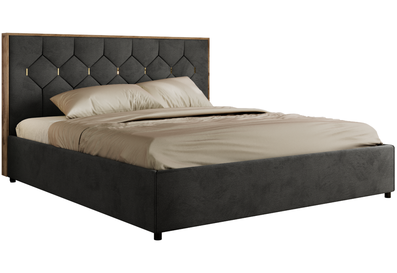Łóżko tapicerowane LARINO CLASSIC 200x200 - materac multipocket - ciemnoszary, welwet