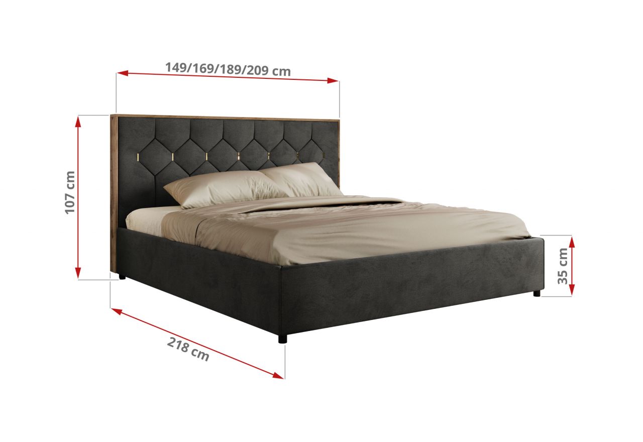 Łóżko tapicerowane LARINO CLASSIC 200x200 - materac multipocket - ciemnoszary, welwet