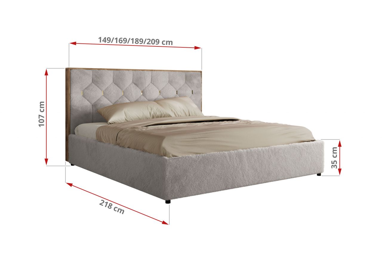 Łóżko tapicerowane LARINO CLASSIC 140x200 - materac piankowy - jasnoszary, plusz