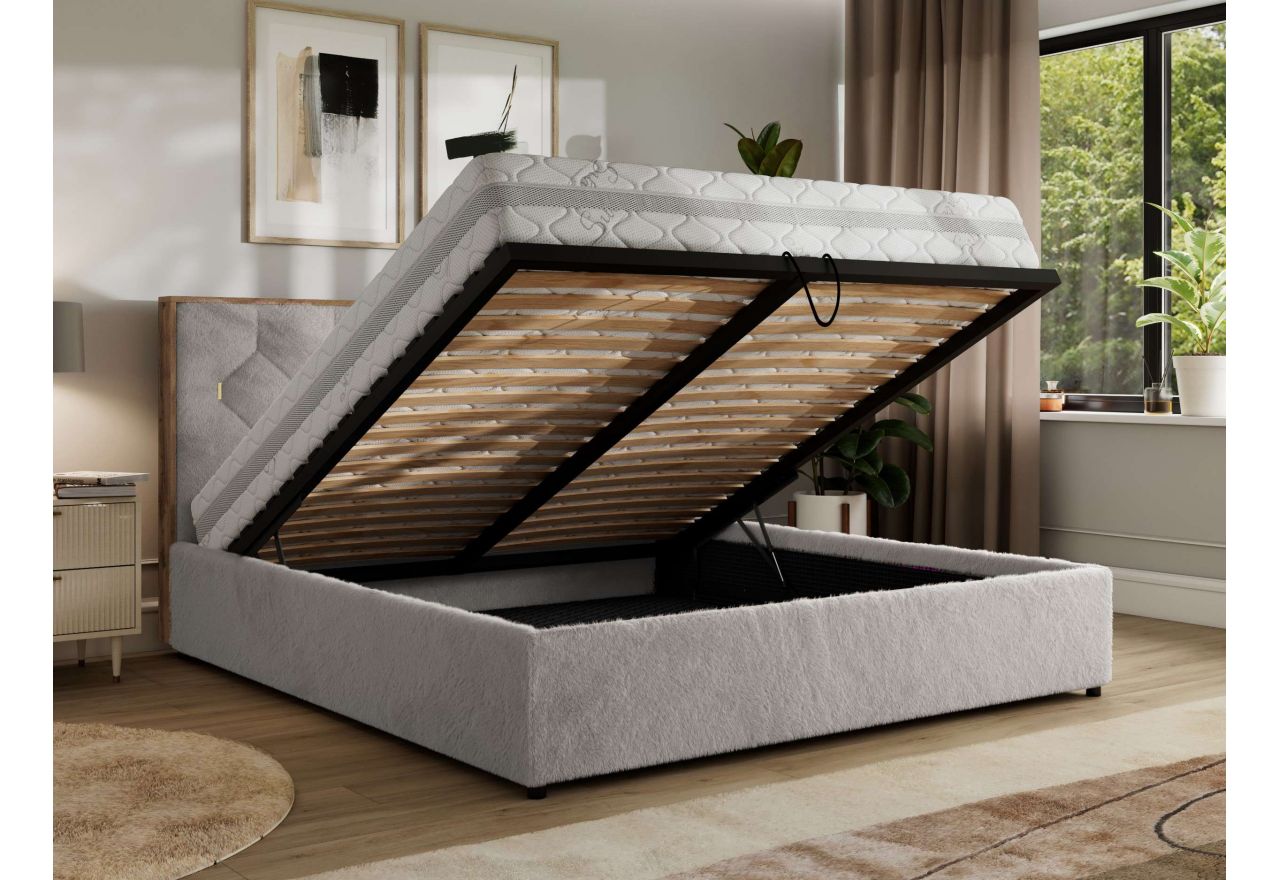 Łóżko tapicerowane LARINO CLASSIC 180x200 - materac piankowy - jasnoszary, plusz