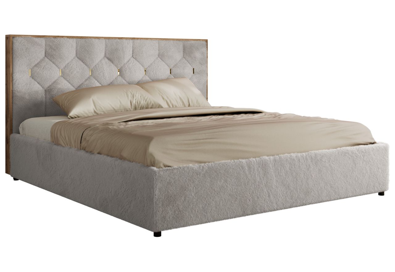 Łóżko tapicerowane LARINO CLASSIC 140x200 - materac pocket - jasnoszary, plusz