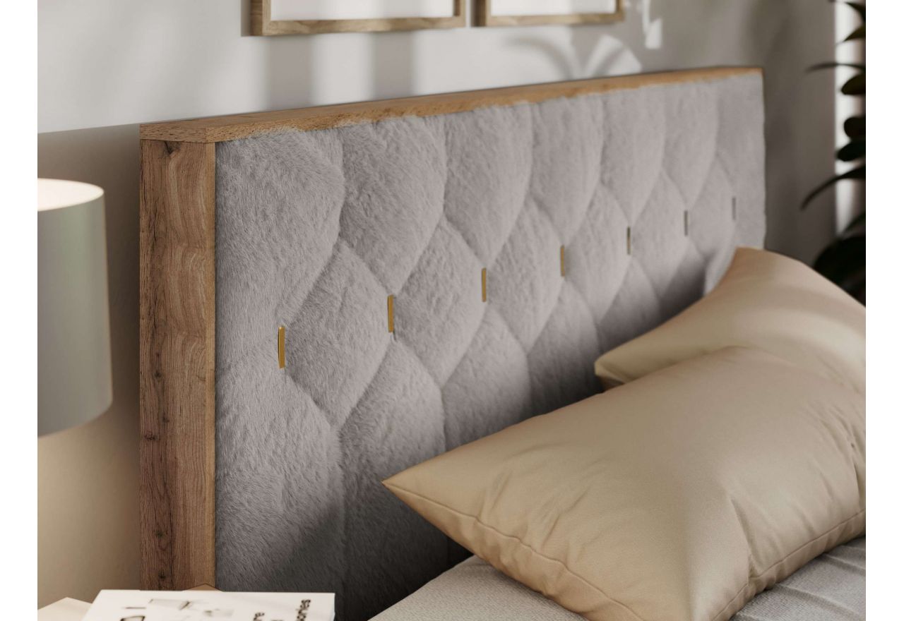 Łóżko tapicerowane LARINO CLASSIC 160x200 - materac pocket - jasnoszary, plusz