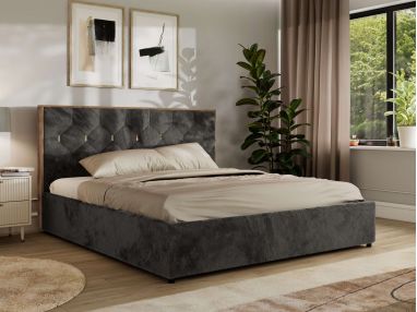Łóżko tapicerowane LARINO CLASSIC 160x200 - materac piankowy - ciemnoszary, plusz