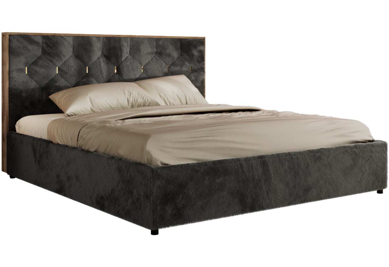 Łóżko tapicerowane LARINO CLASSIC 200x200 - materac piankowy - ciemnoszary, plusz