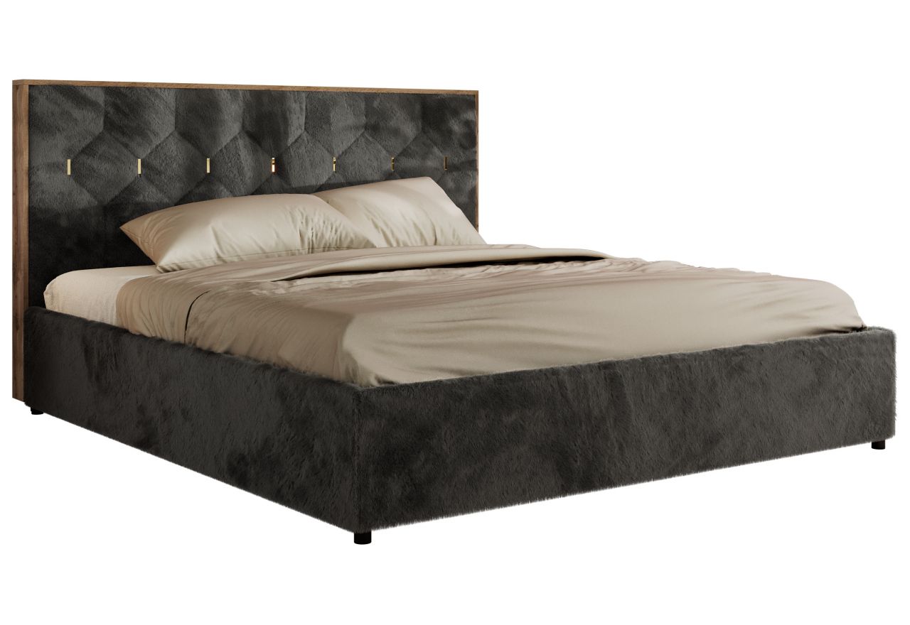 Łóżko tapicerowane LARINO CLASSIC 140x200 - materac pocket - ciemnoszary, plusz