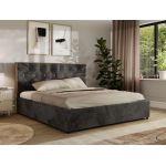 Łóżko tapicerowane LARINO CLASSIC 200x200 - materac pocket - ciemnoszary, plusz