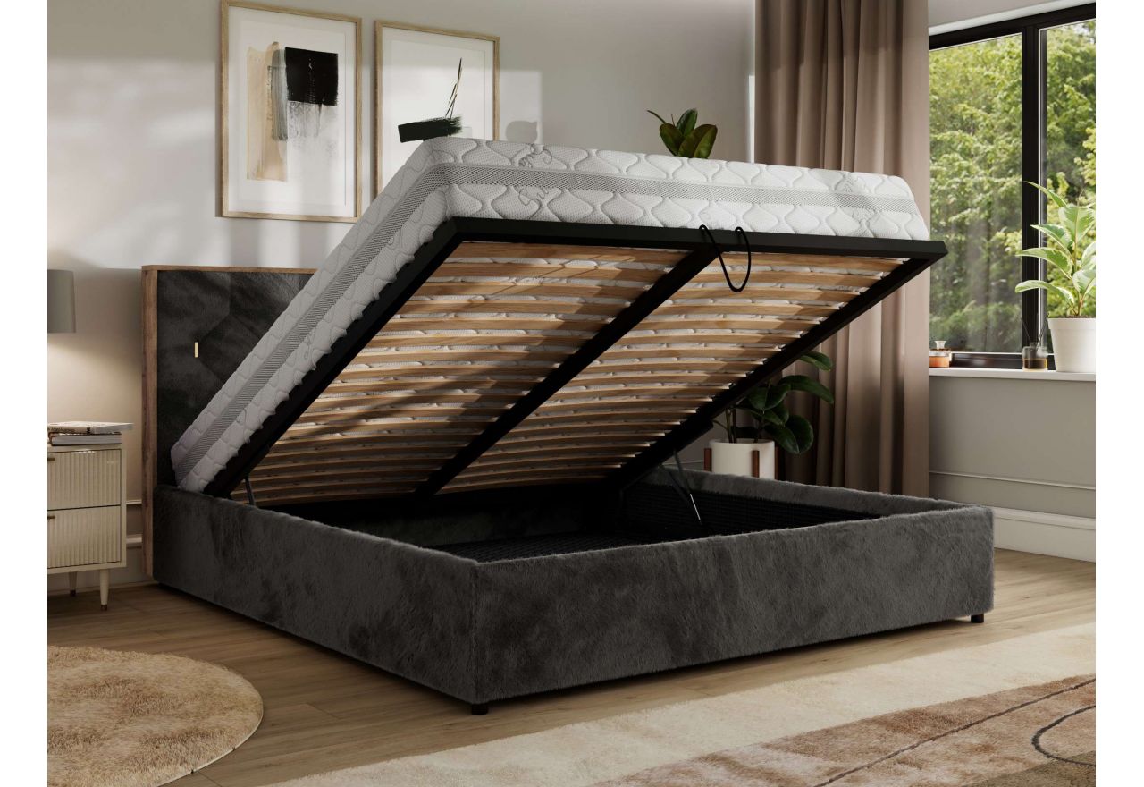 Łóżko tapicerowane LARINO CLASSIC 200x200 - materac pocket - ciemnoszary, plusz