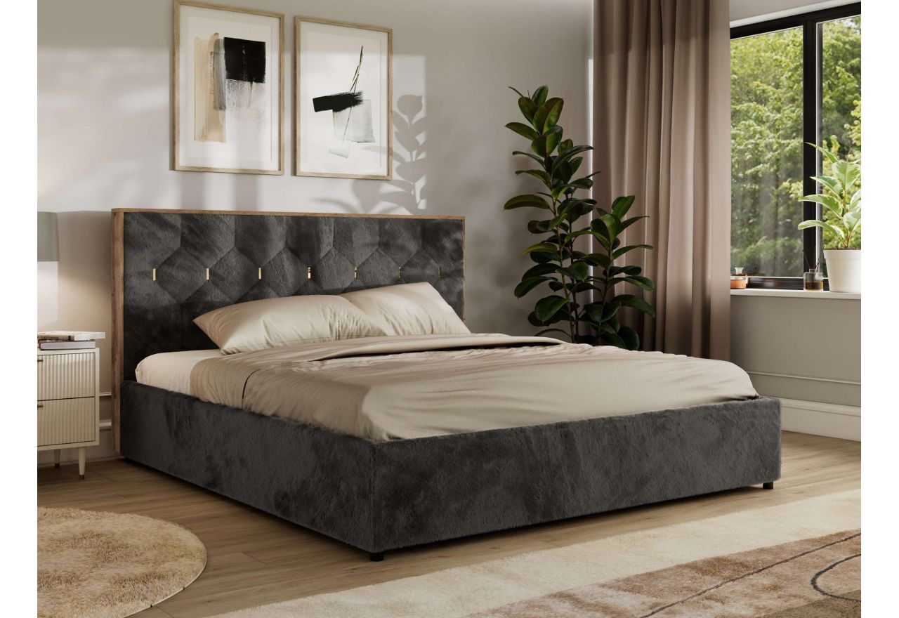Łóżko tapicerowane LARINO CLASSIC 200x200 - materac multipocket - ciemnoszary, plusz