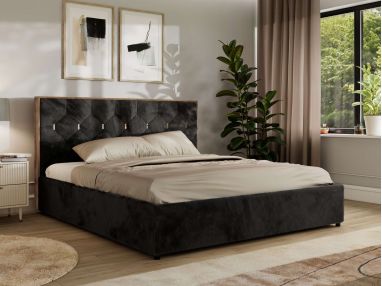 Łóżko tapicerowane LARINO CLASSIC 160x200 - materac piankowy - czarny, plusz