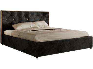 Łóżko tapicerowane LARINO CLASSIC 160x200 - materac pocket - czarny, plusz