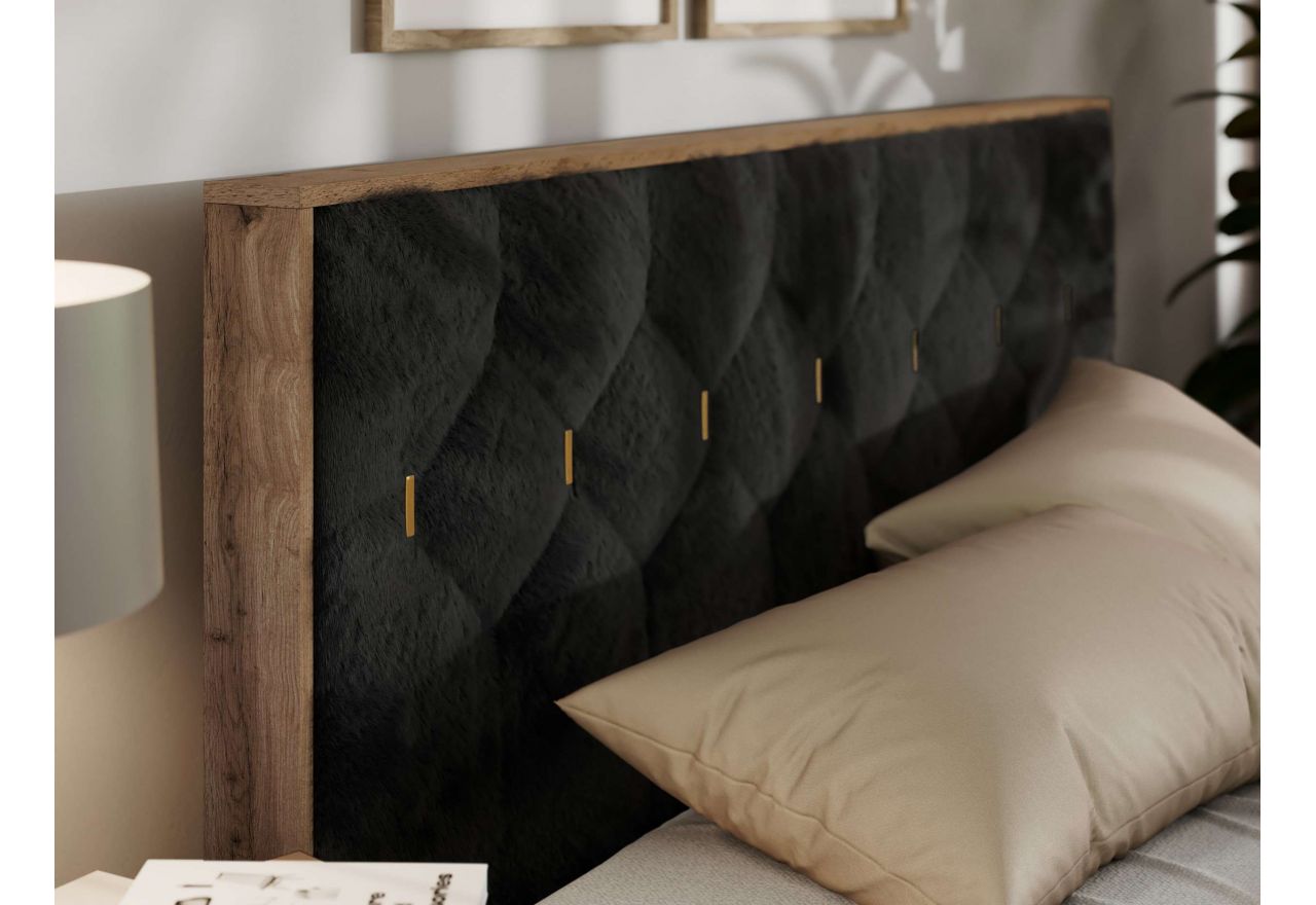 Łóżko tapicerowane LARINO CLASSIC 160x200 - materac pocket - czarny, plusz