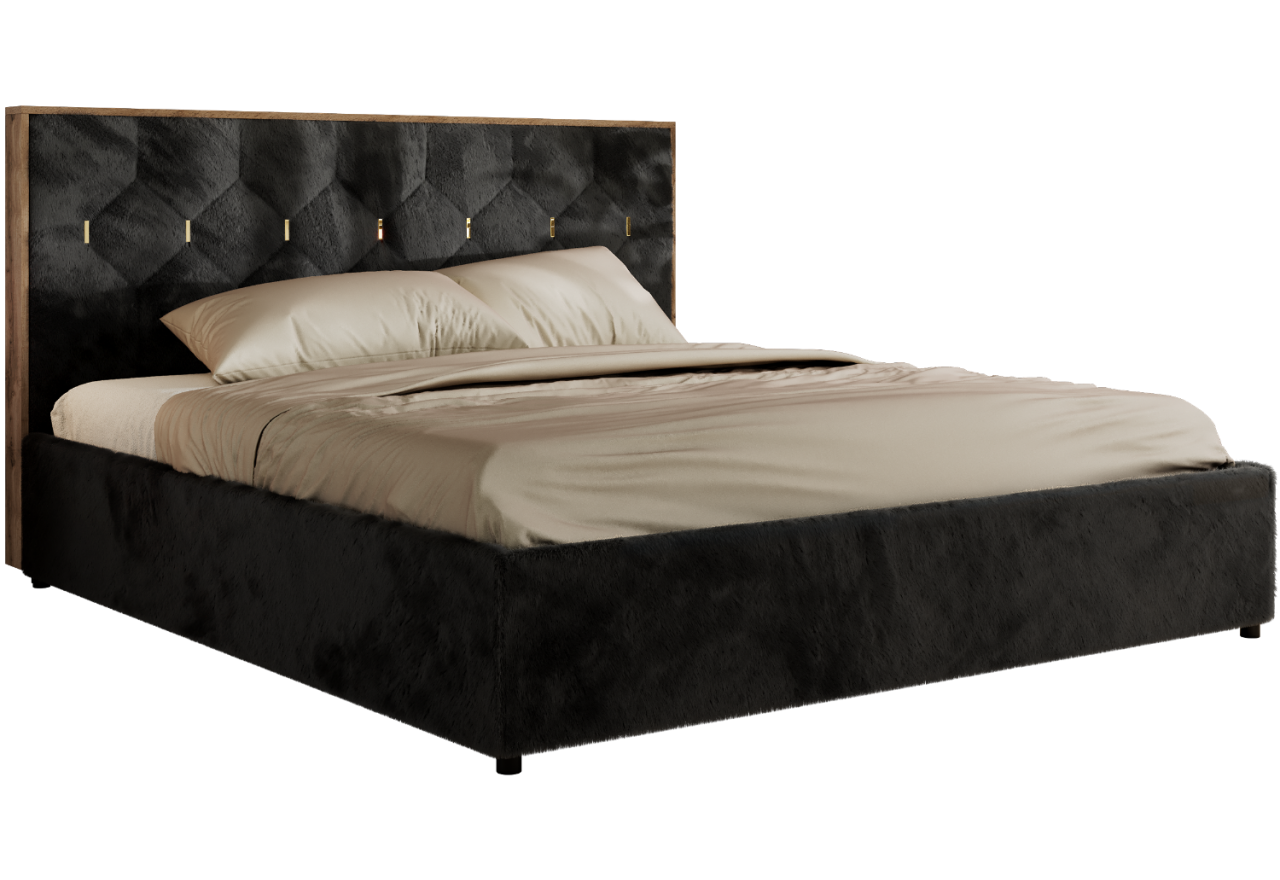 Łóżko tapicerowane LARINO CLASSIC 200x200 - materac pocket - czarny, plusz