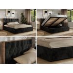 Łóżko tapicerowane LARINO CLASSIC 140x200 - materac multipocket - czarny, plusz