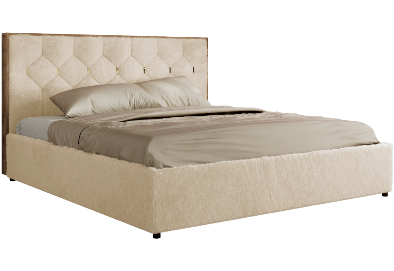 Łóżko tapicerowane LARINO CLASSIC 160x200 - materac pocket - kremowy, plusz