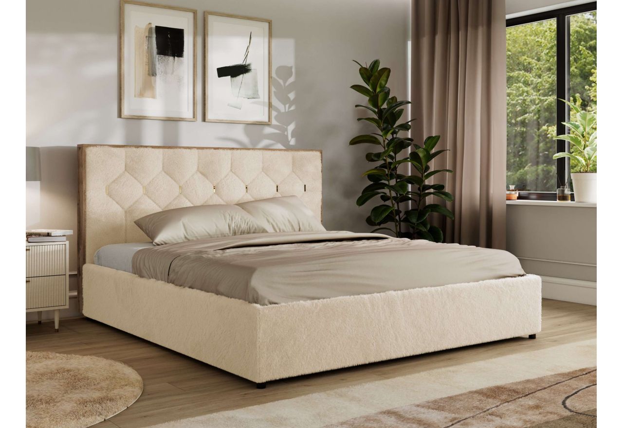 Łóżko tapicerowane LARINO CLASSIC 180x200 - materac pocket - kremowy, plusz