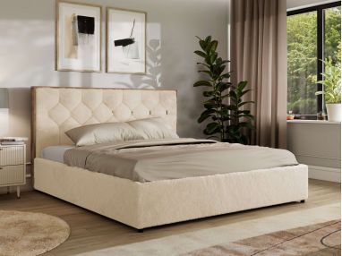 Łóżko tapicerowane LARINO CLASSIC 200x200 - materac pocket - kremowy, plusz