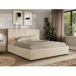 Łóżko tapicerowane LARINO CLASSIC 200x200 - materac pocket - kremowy, plusz