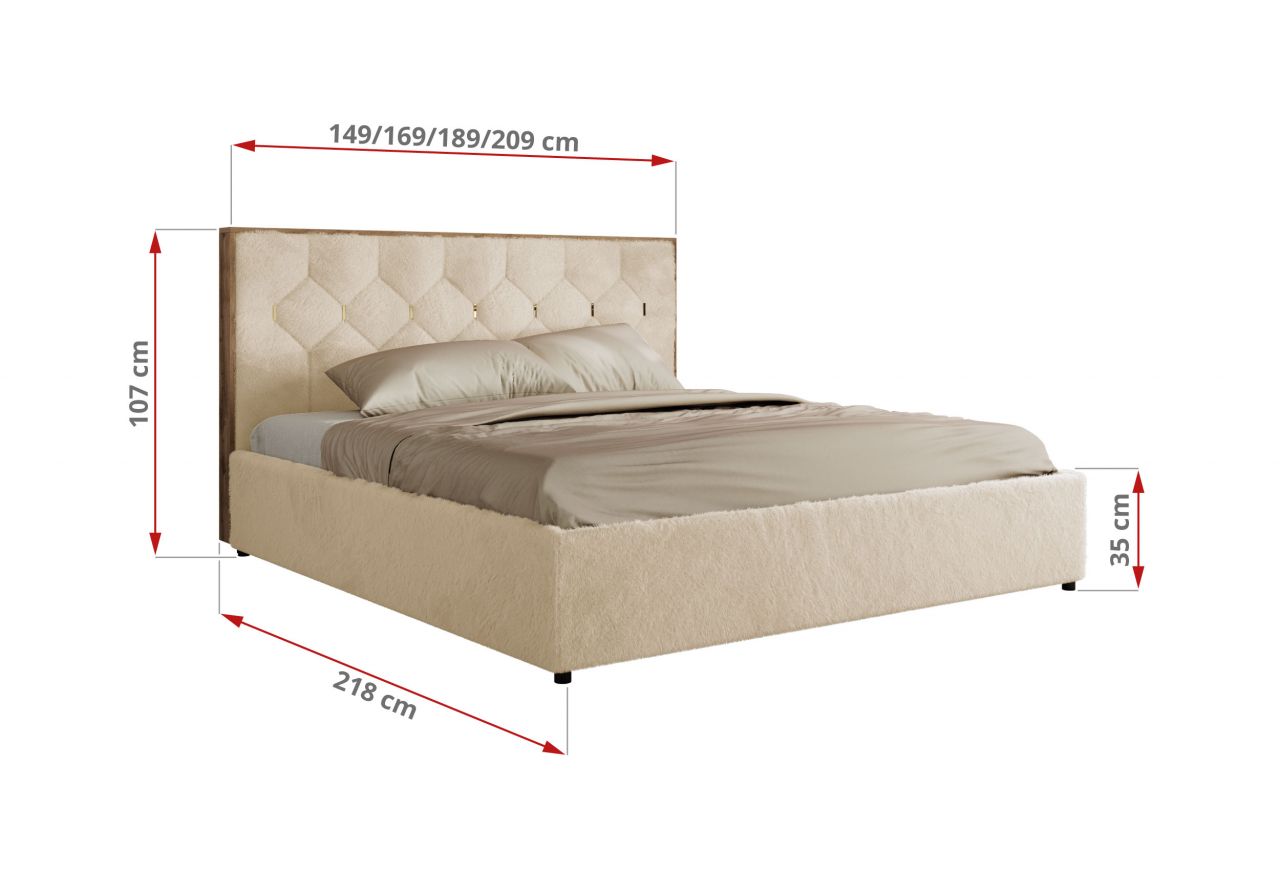 Łóżko tapicerowane LARINO CLASSIC 140x200 - materac multipocket - kremowy, plusz