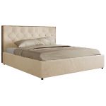 Łóżko tapicerowane LARINO CLASSIC 160x200 - materac multipocket - kremowy, plusz