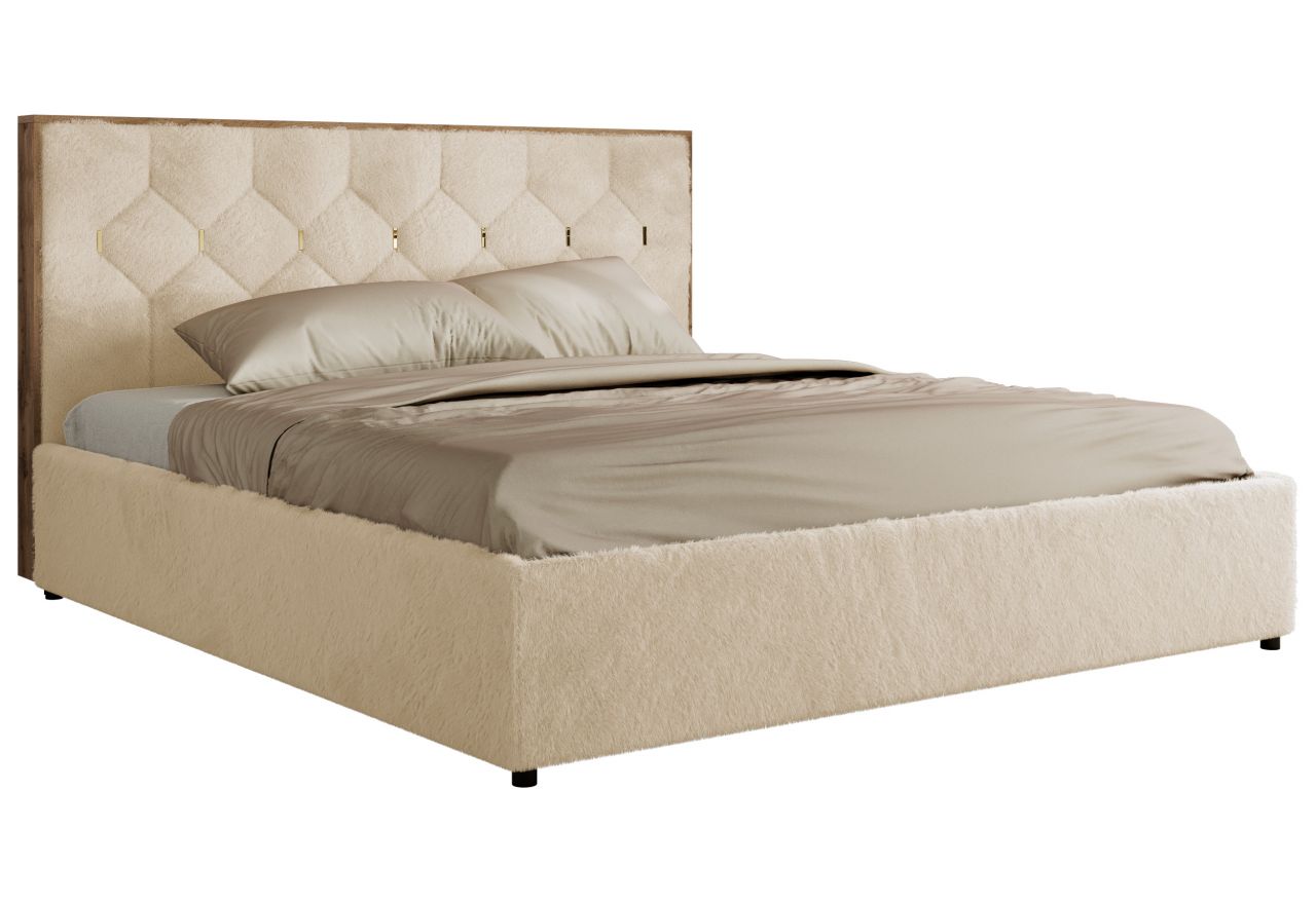 Łóżko tapicerowane LARINO CLASSIC 200x200 - materac multipocket - kremowy, plusz
