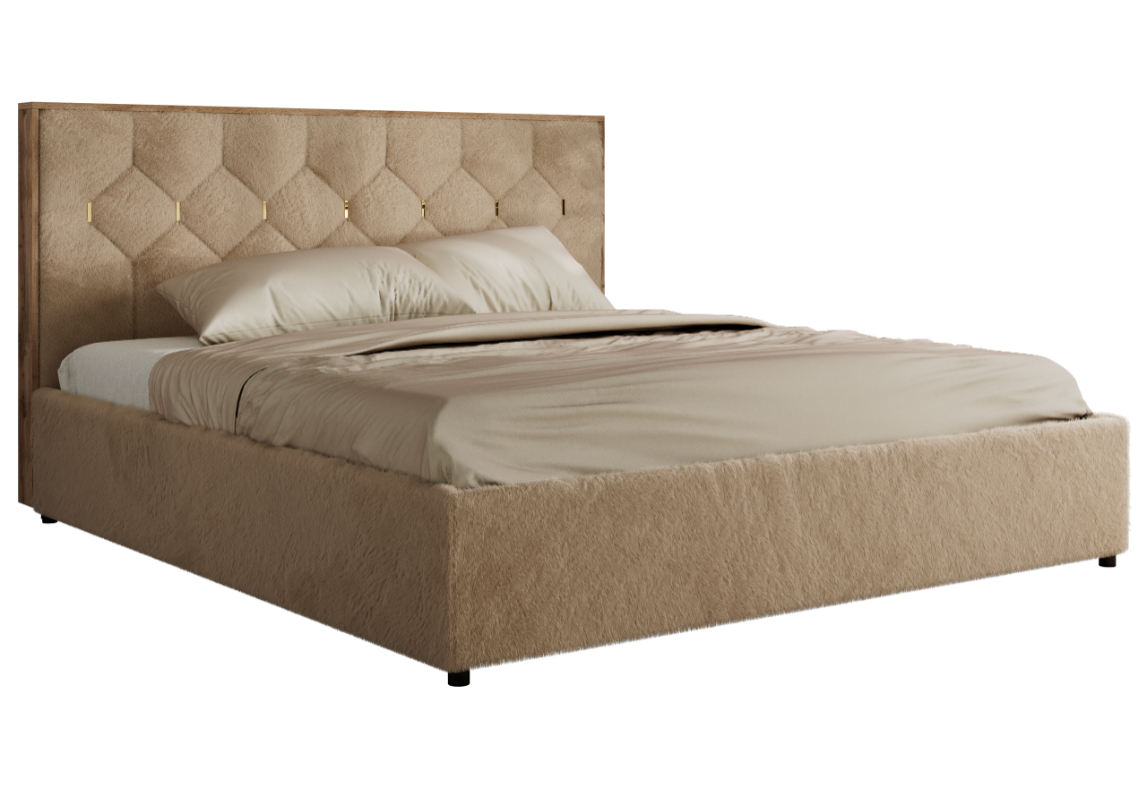 Łóżko tapicerowane LARINO CLASSIC 140x200 - materac pocket - beżowy, plusz