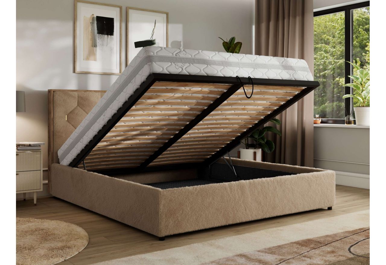 Łóżko tapicerowane LARINO CLASSIC 180x200 - materac pocket - beżowy, plusz