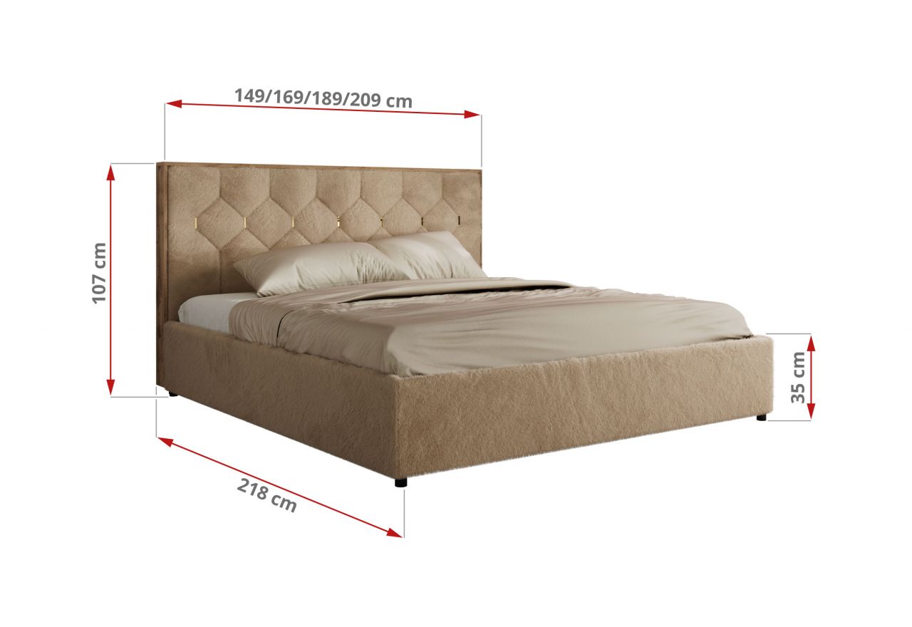 Łóżko tapicerowane LARINO CLASSIC 180x200 - materac pocket - beżowy, plusz