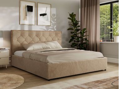 Łóżko tapicerowane LARINO CLASSIC 180x200 - materac multipocket - beżowy, plusz