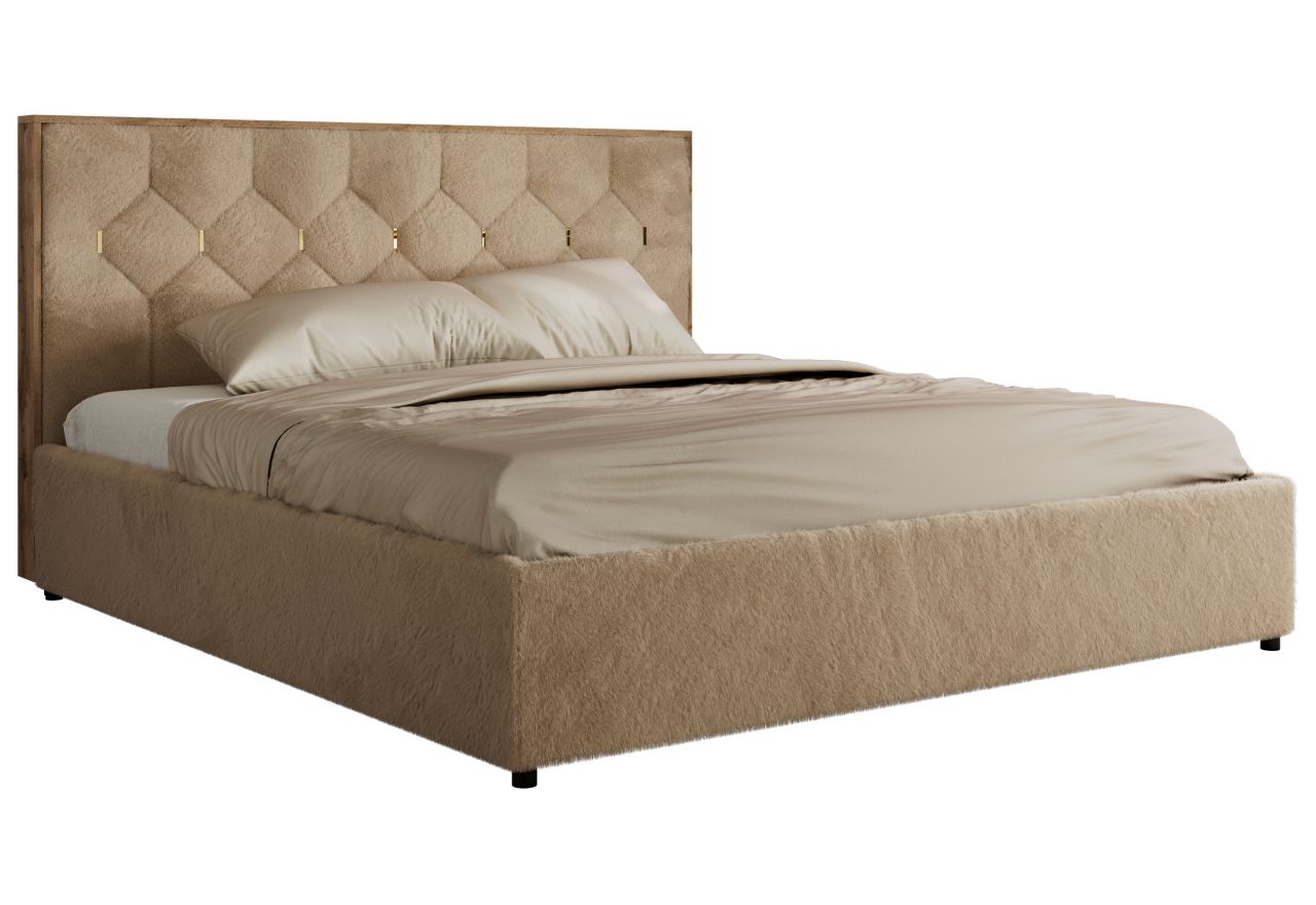 Łóżko tapicerowane LARINO CLASSIC 200x200 - materac multipocket - beżowy, plusz
