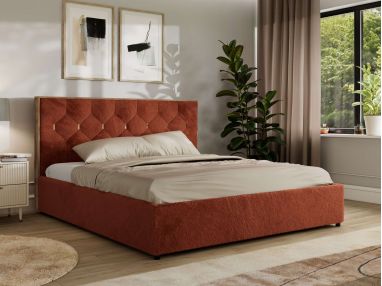 Łóżko tapicerowane LARINO CLASSIC 200x200 - materac piankowy - pomarańczowy, plusz