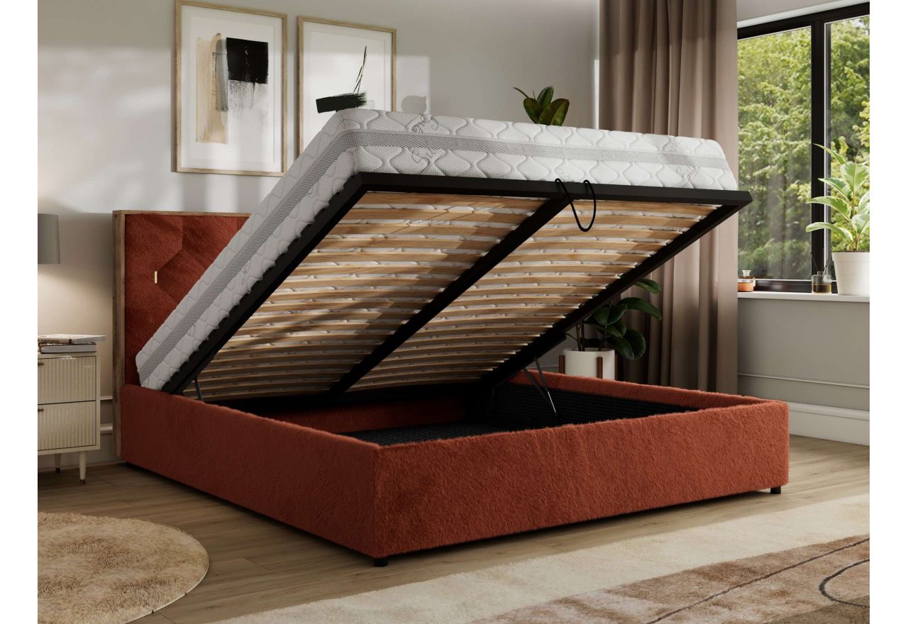 Łóżko tapicerowane LARINO CLASSIC 200x200 - materac piankowy - pomarańczowy, plusz