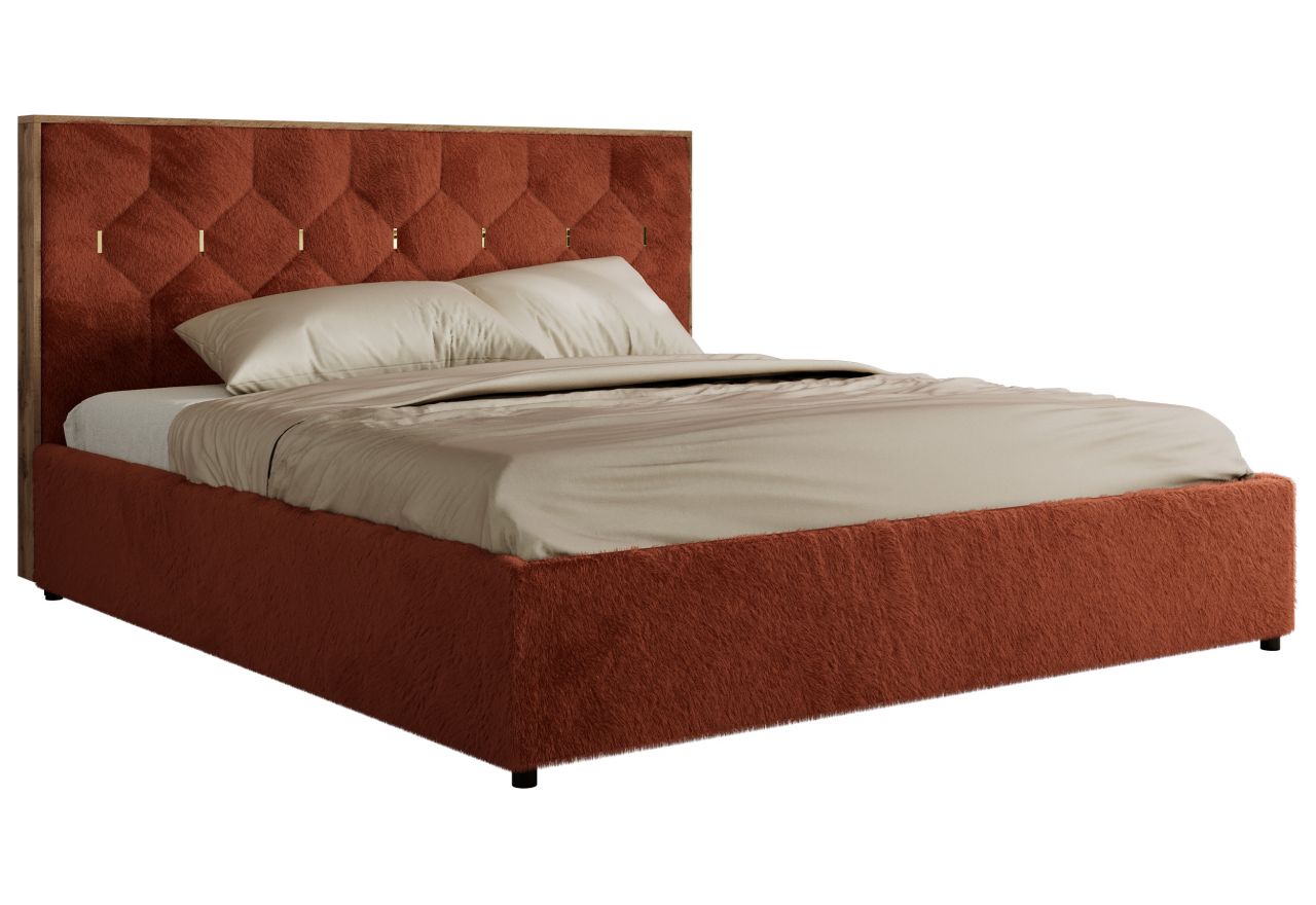 Łóżko tapicerowane LARINO CLASSIC 200x200 - materac piankowy - pomarańczowy, plusz