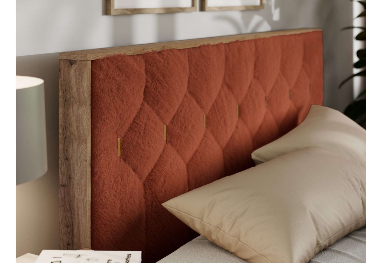 Łóżko tapicerowane LARINO CLASSIC 160x200 - materac pocket - pomarańczowy, plusz