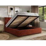 Łóżko tapicerowane LARINO CLASSIC 200x200 - materac pocket - pomarańczowy, plusz