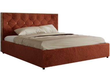 Łóżko tapicerowane LARINO CLASSIC 140x200 - materac multipocket - pomarańczowy, plusz