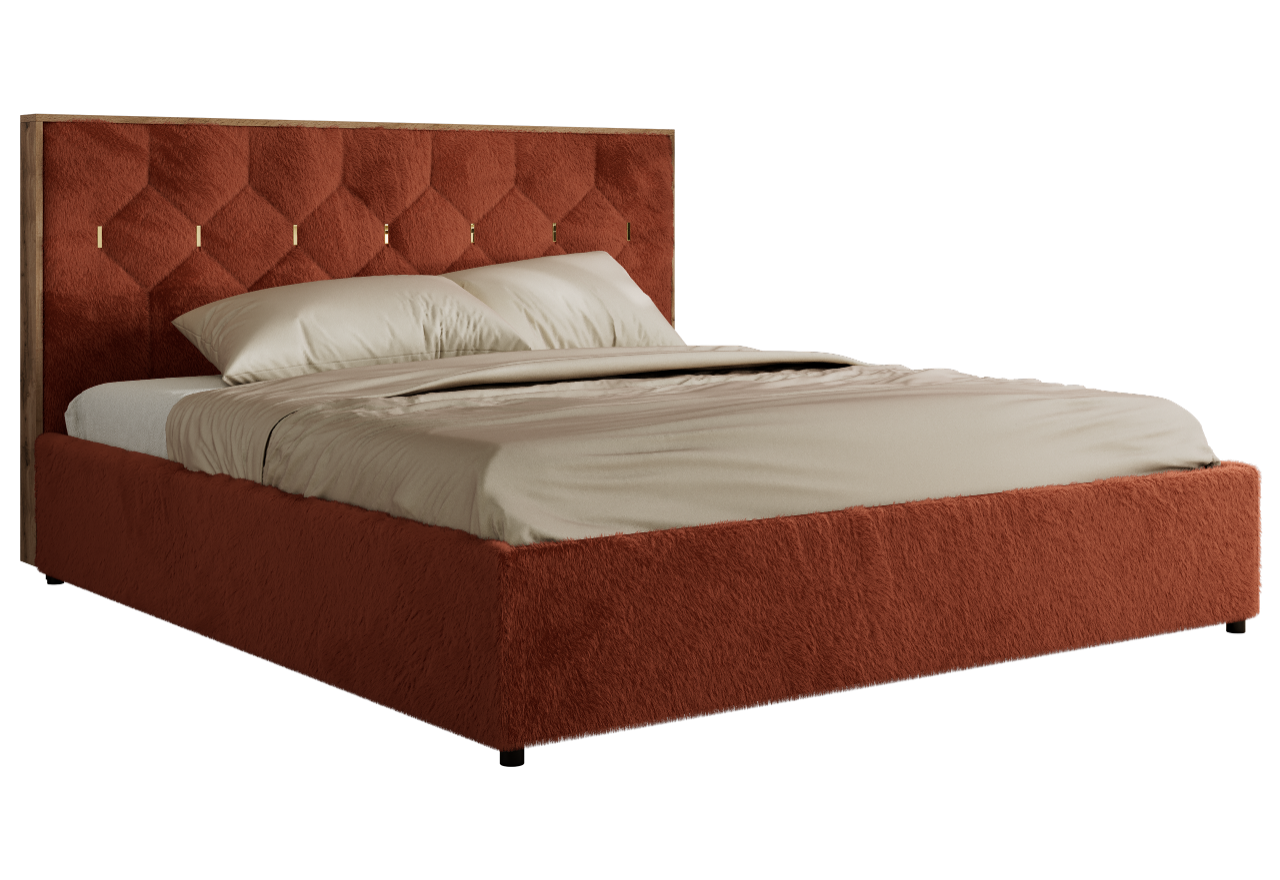 Łóżko tapicerowane LARINO CLASSIC 200x200 - materac multipocket - pomarańczowy, plusz