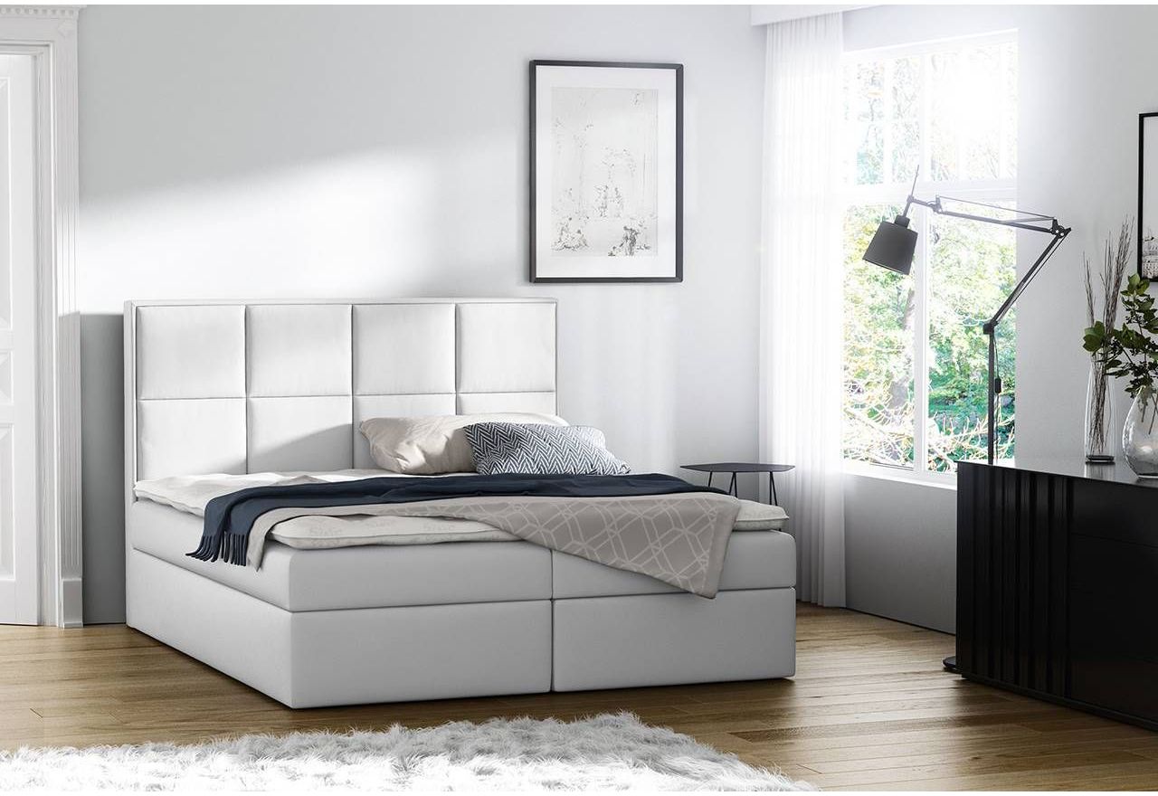 Łóżko kontynentalne dwuosobowe z wysokim wezgłowiem i opcją wyboru tkaniny - GRAVITY / Madryt 920