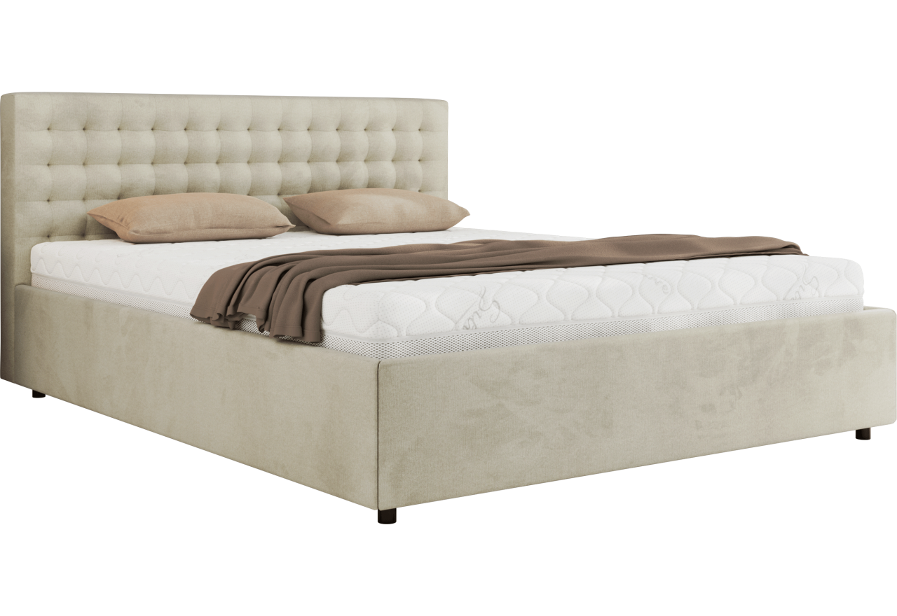 Łóżko tapicerowane PAVO CLASSIC 180x200 - materac piankowy - beżowy, welwet