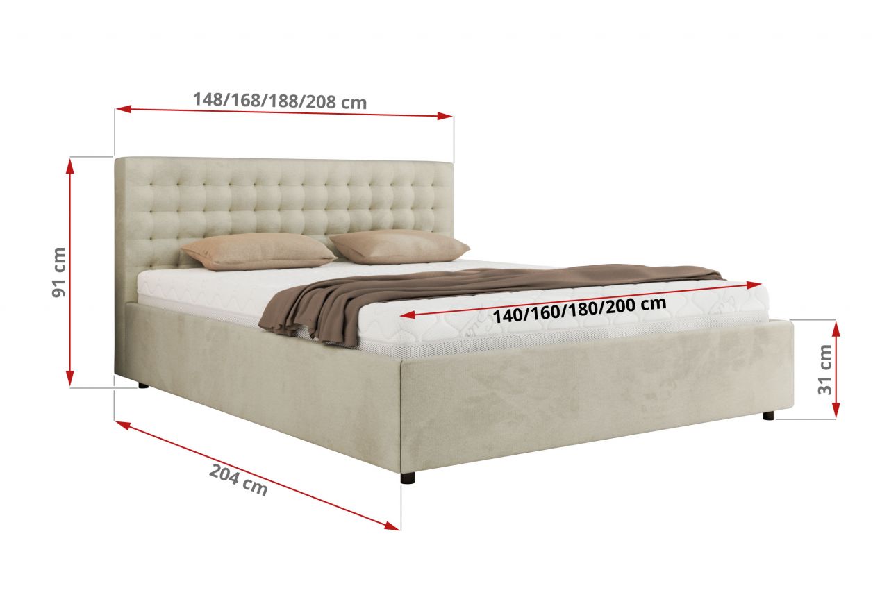 Łóżko tapicerowane PAVO CLASSIC 200x200 - materac pocket - beżowy, welwet