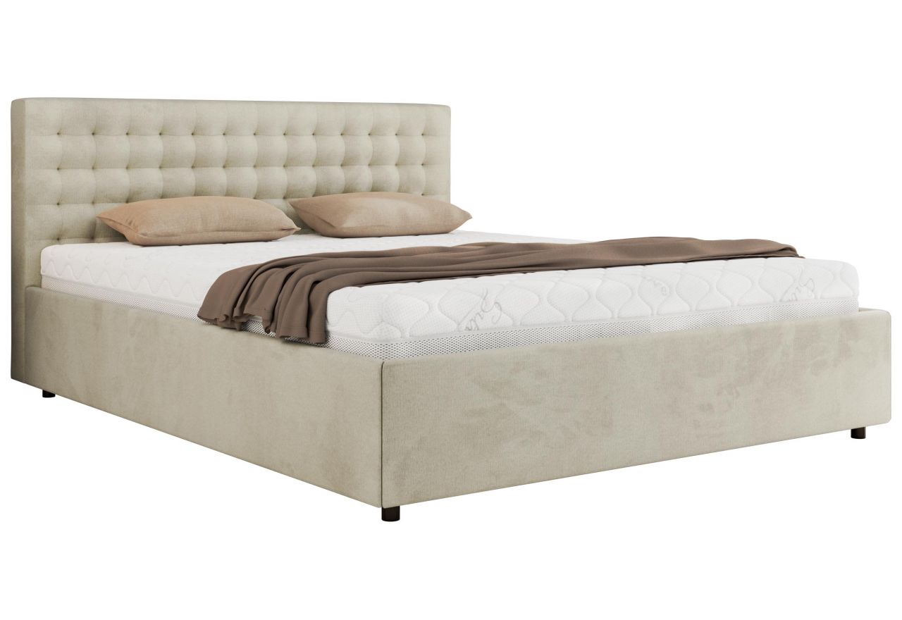 Łóżko tapicerowane PAVO CLASSIC 160x200 - materac multipocket - beżowy, welwet