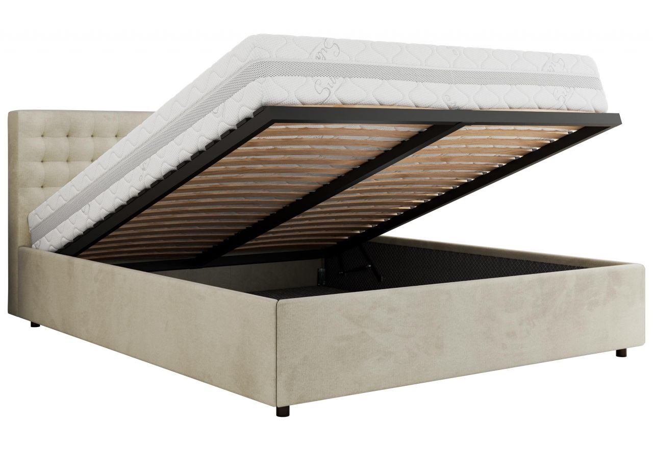 Łóżko tapicerowane PAVO CLASSIC 200x200 - materac multipocket - beżowy, welwet