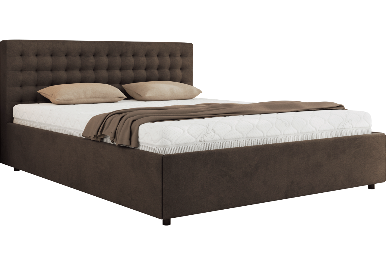 Łóżko tapicerowane PAVO CLASSIC 200x200 - materac piankowy - brązowy, welwet