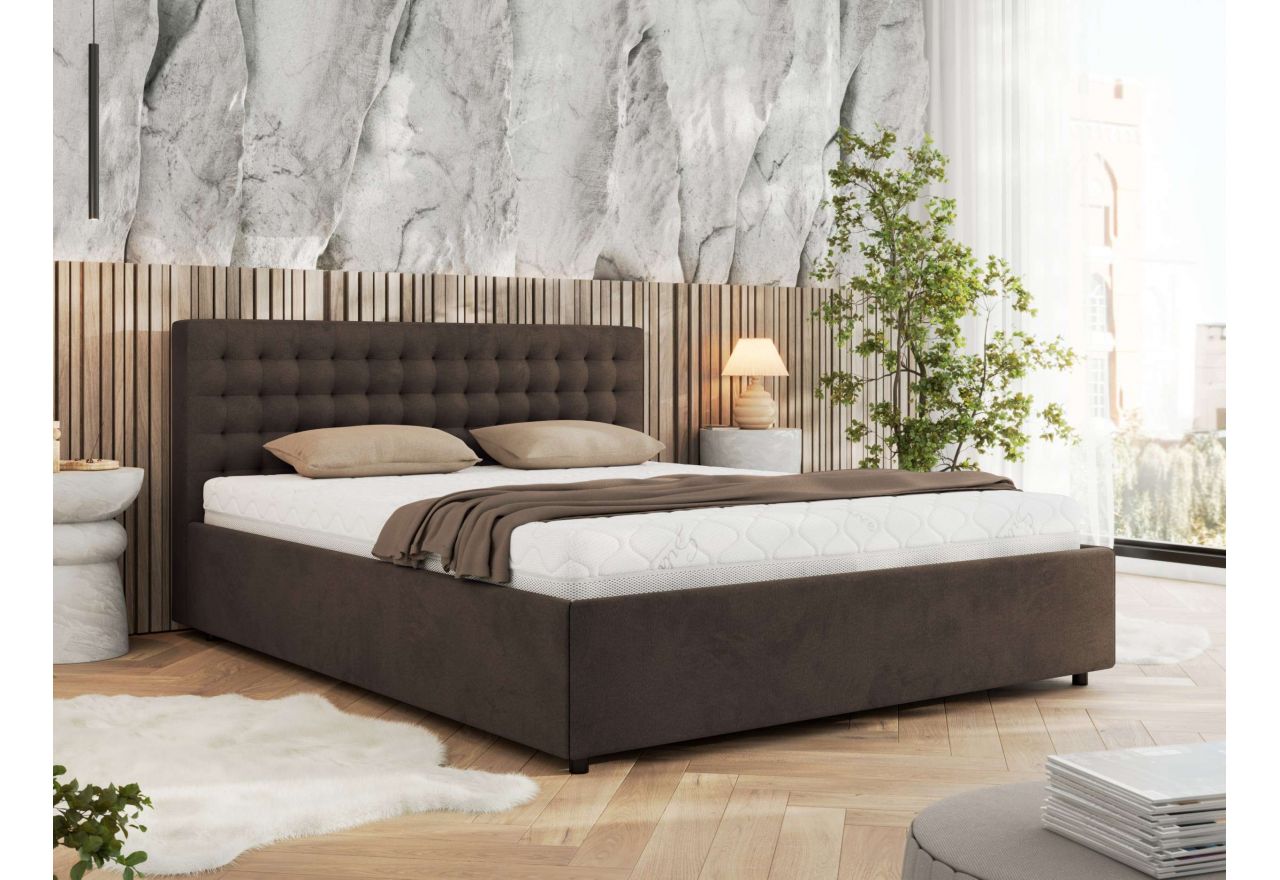 Łóżko tapicerowane PAVO CLASSIC 180x200 - materac pocket - brązowy, welwet