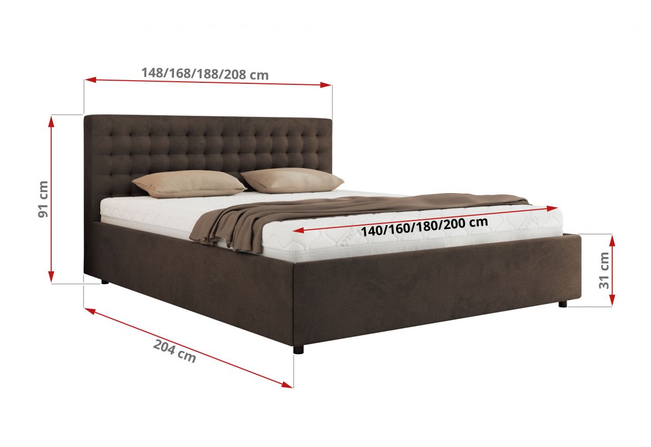 Łóżko tapicerowane PAVO CLASSIC 180x200 - materac pocket - brązowy, welwet