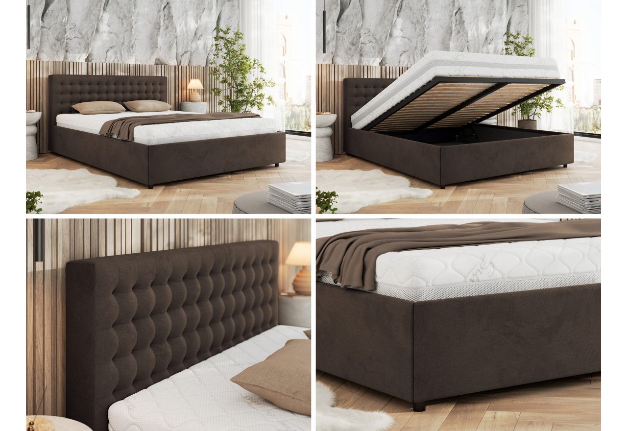 Łóżko tapicerowane PAVO CLASSIC 200x200 - materac multipocket - brązowy, welwet