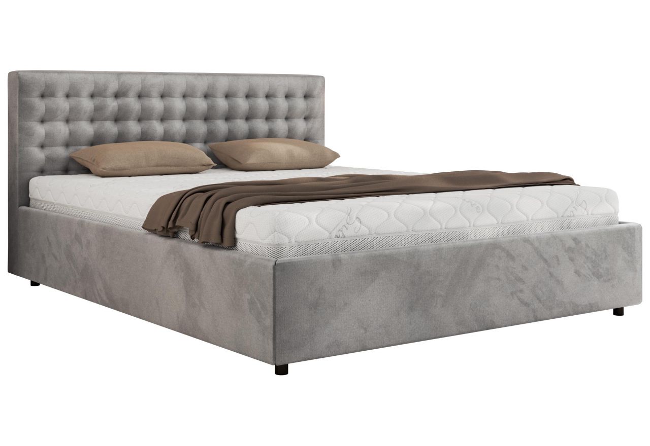 Łóżko tapicerowane PAVO CLASSIC 180x200 - materac piankowy - jasnoszary, welwet