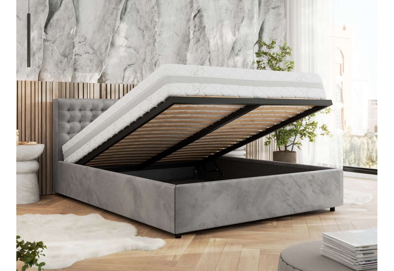 Łóżko tapicerowane PAVO CLASSIC 200x200 - materac piankowy - jasnoszary, welwet