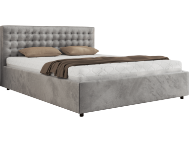 Łóżko tapicerowane PAVO CLASSIC 180x200 - materac pocket - jasnoszary, welwet