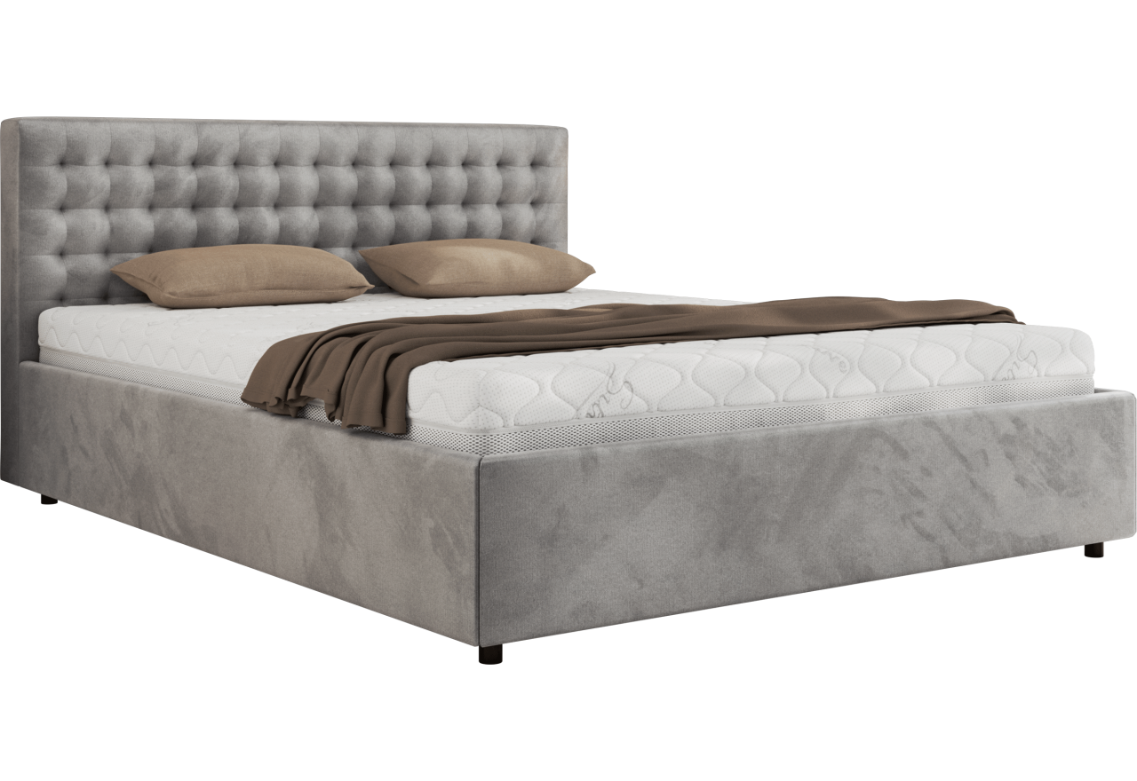 Łóżko tapicerowane PAVO CLASSIC 200x200 - materac pocket - jasnoszary, welwet
